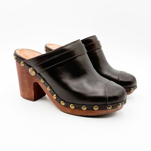 Chanel GG Studded Leather Platform Clogs Mules Chunky Heel EU 38 - Picture 1 of 12